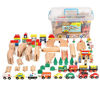 Picture of On Track USA Wooden Train Set 100 Piece All in One Wooden Toy Train Tracks Set with Magnetic Trains and Railway Accessories, Comes in A Clear Container, Compatible with All Major Brands