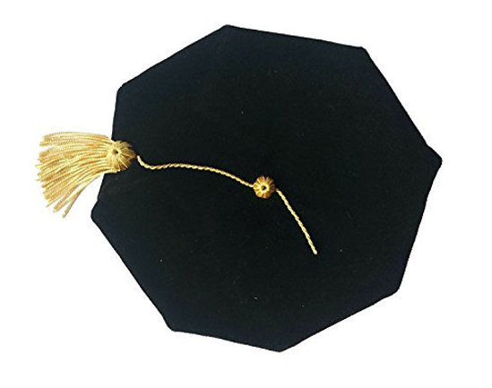 Picture of Grad Days Doctoral Graduation Tam Unisex Black Velvet 8-Sided with Gold Bullion Tassel Satin Silk Band