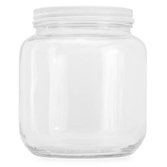 Picture of 64oz Clear Wide-mouth Glass Jar, BPA free Food Grade w/Metal Lid (Half Gallon); 2 Quart Jar to Make Greek Yogurt/Kefir or Pickles