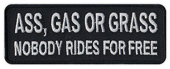 Picture of Motorcycle Biker Jacket/Vest Embroidered Patch - Ass, Gas or Grass - No Free Rides - Funny