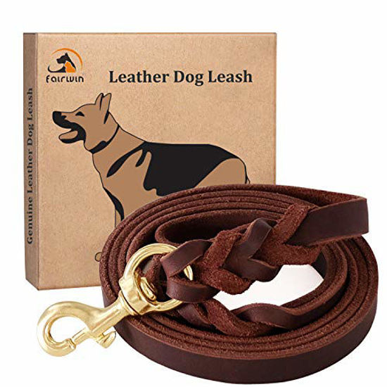 FAIRWIN Braided Leather Dog Training Leash 6 Foot - 5.6 Foot Military Grade  Heavy Duty Dog Leash for Large Medium Small Dogs (M:5/8 x5.6ft, Brown)