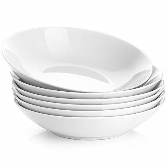 Picture of Y YHY 22 Ounces Porcelain Salad Pasta Bowls, Soup Bowl Set, Shallow and White, Set of 6