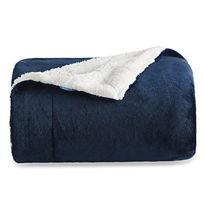 Picture of Bedsure Sherpa Fleece Throw Blanket for Couch - Navy Blue Thick Fuzzy Warm Soft Blankets and Throws for Sofa, 50x60 Inches