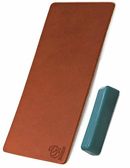 Picture of BeaverCraft Stropping Leather Strop Kit for Sharpening Knife Strop LS2P1 - Leather Honing Strop 3 x 8 IN - Knives Sharpening with Stropping Set Polishing Compound - Double Sided