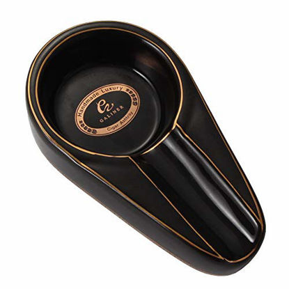 Picture of Galiner Cigar Ashtray, Travel Ashtray, Outdoor Ceramic Ash Tray (Black With Golden line)