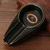 Picture of Galiner Cigar Ashtray, Travel Ashtray, Outdoor Ceramic Ash Tray (Black With Golden line)