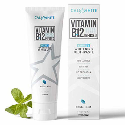 Picture of Cali White Vegan Whitening Toothpaste with Vitamin B12, Organic Mint, Fluoride-Free Toothpaste, SLS Free, Gluten-Free, Xylitol, Natural Toothpaste