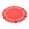 Picture of Disposable Paper Lace Doilies - Red - Round - Use with Cakes, Desserts, Baked Goods, Weddings, Decoration - 12" x 12" - 100ct Box - Pastry Tek - Restaurantware