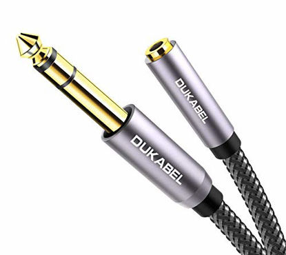 Picture of DUKABEL TopSeries Long 6.35mm (1/4 inch) to 3.5mm (1/8 inch) Headphone Jack Adapter -8ft (2.4m) 1/8 Female to 1/4 Male Extension Cable 3.5 to 6.35 for Mixer Guitar Piano Amplifier Speaker and More