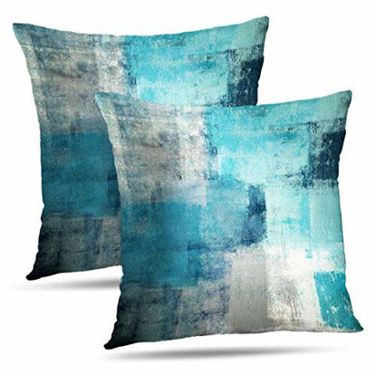 Picture of Alricc Set of 2 Turquoise and Grey Art Artwork Contemporary Decorative Gray Home Decorative Throw Pillows Covers Cushion Cover for Bedroom Sofa Living Room 18X18 Inches