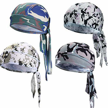 Picture of Chuangdi Sweat-Wicking Beanie Cap Skull Cap, Quick-Drying Pirate Hats for Men and Women Favors (Camouflage Caps, 4 Packs)