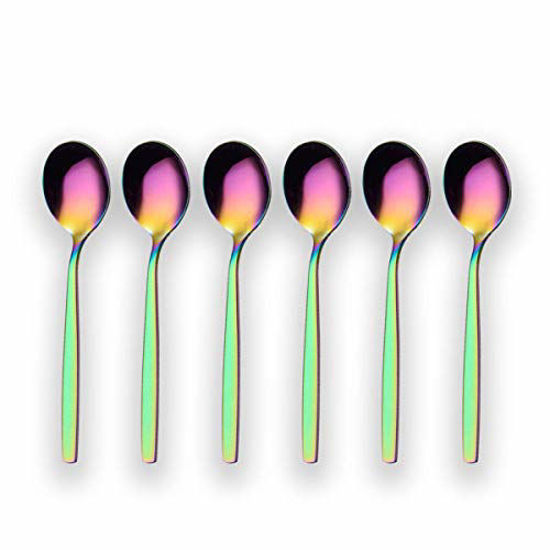 Picture of Berglander Rainbow Teaspoon, Stainless Steel Tea Spoon Dessert Spoon With Titanium Colorful Plating 6.5 Inches Pack of 6