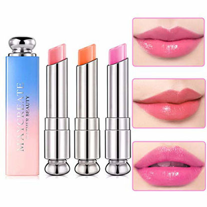 Picture of 3 Pcs Color Changing Lipstick,Mood Magic Lipstick Long Lasting Moisturizer Waterproof Korean Lip Tint Jelly Crystal Lipstick Set­