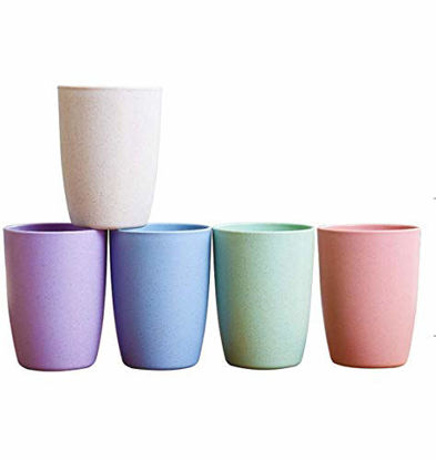 Picture of Choary Eco-friendly Unbreakable Reusable Drinking Cup for Adult(12 OZ), Wheat Straw Biodegradable Healthy Tumbler Set 5-Multicolor, Dishwasher Safe