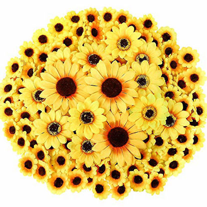 Picture of CEWOR 250pcs Artificial Silk Sunflower Heads 1.8 3 3.9 Fake Faux Flower Heads Yellow Floral for Wedding Centerpieces Decor Home Decoration Garden Wreath Art Craft (Multi Size)