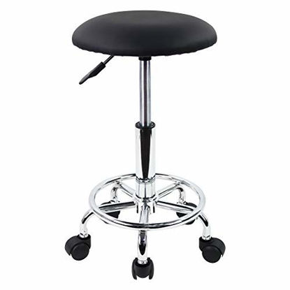 Picture of KKTONER Swivel Rolling Stool with Footrest Height Adjustable PU Leather Salon Vanity Spa Massage Office Stool Chair Small (Black)