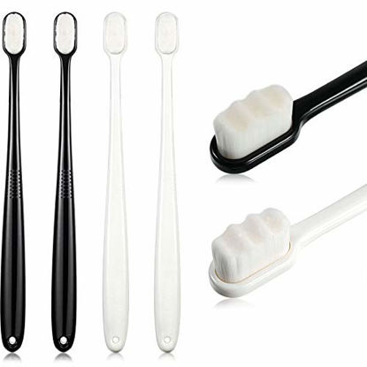 Picture of 4 Pieces Soft Micro-Nano Manual Toothbrush Extra Soft Bristles Toothbrush with 20, 000 Bristles for Fragile Gums Adult Kid Children (Black, White)