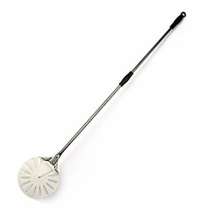 Picture of Turning Pizza Peel for Brick Oven,9" Stainless Steel Small Round Perforated Pizza Paddle with 47" Long Handle