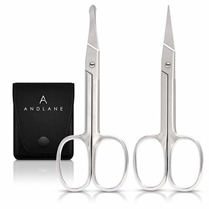 Picture of Curved and Rounded Facial Hair Scissors - Mustache, Nose Hair & Beard Trimming Scissors, Safety Use for Eyebrows, Eyelashes and Ear Hair - Professional Stainless Steel