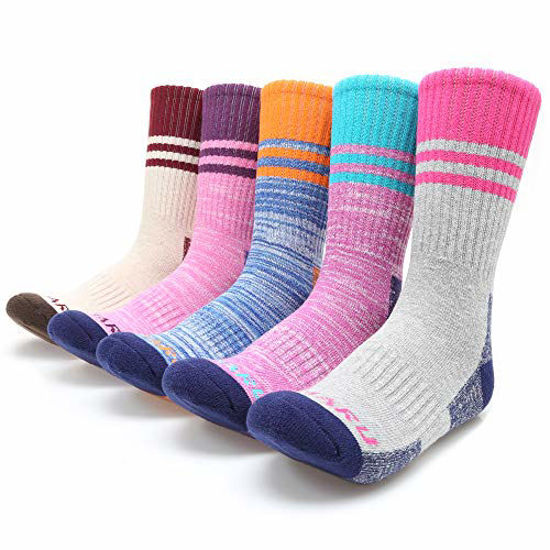 Picture of MIRMARU Womens 5 Pairs Hiking Socks- Moisture Wicking Outdoor Athletic Sports Cushion Crew Socks (M232-MEDIUM)