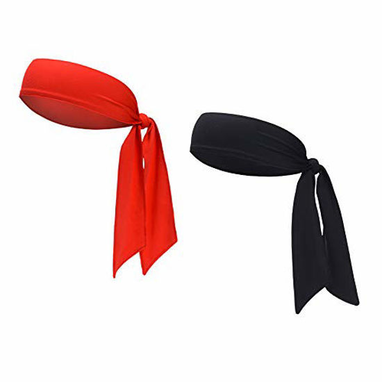 Picture of Sports Headband - Head Tie Tennis Tie Hairband - Sweatbands Headbands Wristbands Head Wrap - Ideal for Working Out,Tennis (2pcs-Black+red)