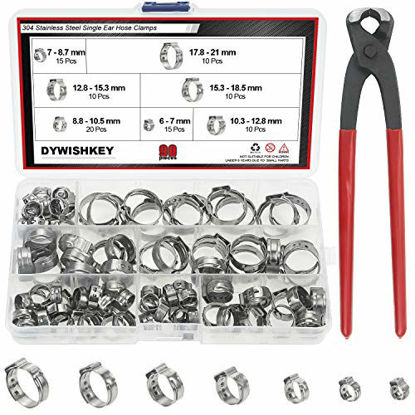 Picture of DYWISHKEY 304 Stainless Steel Single Ear Hose Clamps with Pincers Kit (90 PCS)