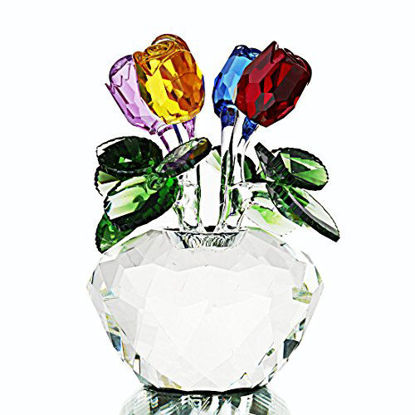 Picture of H&D Crystal Rose Figurines Collectibles Ornament Gift Crystal Rose Flower Bouquet with Gift Box