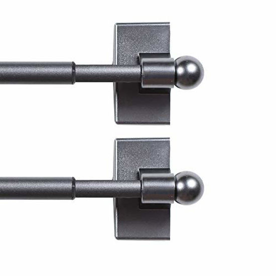 Picture of H.VERSAILTEX 2 Pack Magnetic Curtain Rods for Metal Doors Top and Bottom Multi-Use Adjustable Appliances for Iron and Steel Place, Petite Ball Ends, 9 to 16 Inch, 1/2 Inch Diameter, Pewter