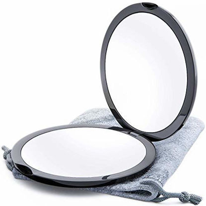 Picture of Magnifying Compact Mirror for Purses, 1x/10x Magnification - Double Sided Travel Makeup Mirror, 4 Inch Small Pocket or Purse Mirror. Distortion Free Folding Portable Compact Mirrors (Black)