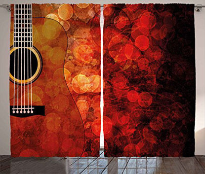 Picture of Ambesonne Music Curtains, Acoustic Guitar on Warm Colored Grunge Backdrop Performance Melody Themed Contemporary Illustration, Living Room Bedroom Window Drapes 2 Panel Set, 108" X 84", Scarlet Ruby