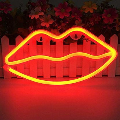 Picture of QiaoFei Lips Shaped Neon Signs Led Romantic Art Decorative Neon Lights Wall Decor Studio Party Kids Room Living Room Wedding Party Decoration Red