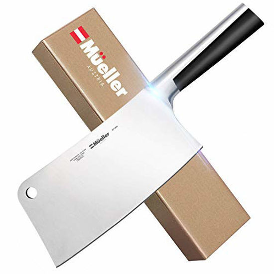 Picture of Mueller 7-inch Meat Cleaver Knife, Stainless Steel Professional Butcher Chopper, Stainless Steel Handle, Heavy Duty Blade for Home Kitchen and Restaurant