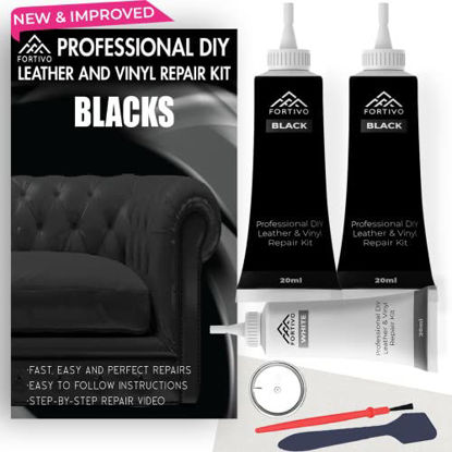 Picture of Black Leather and Vinyl Repair Kit - Furniture, Couch, Car Seats, Sofa, Jacket, Shoes | Genuine, Italian, Bonded, Bycast, PU, |No Heat Required | Repair & Restore, Leather Repair Kit Leather Scraps