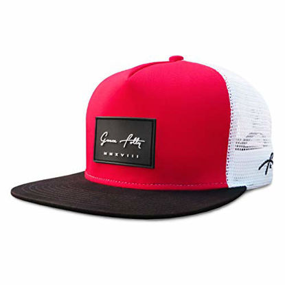 Picture of Grace Folly Trucker Hat for Men & Women. Snapback Mesh Caps (One Size, Red & Black)