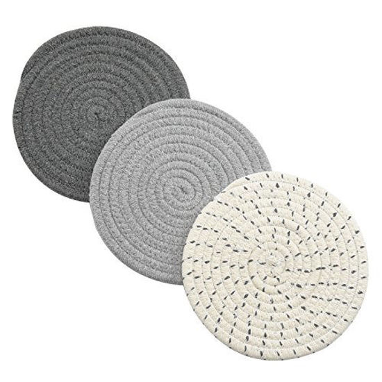 Picture of Potholders Set Trivets Set 100% Pure Cotton Thread Weave Hot Pot Holders Set (Set of 3) Stylish Coasters, Hot Pads, Hot Mats,Spoon Rest For Cooking and Baking by Diameter 7 Inches (Gray)