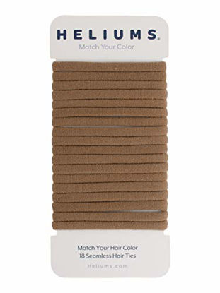 Picture of Heliums Light Brown Skinny Seamless 6mm Medium Hold Soft Nylon Fabric Rolled Ponytail Holders - 18 Hair Ties