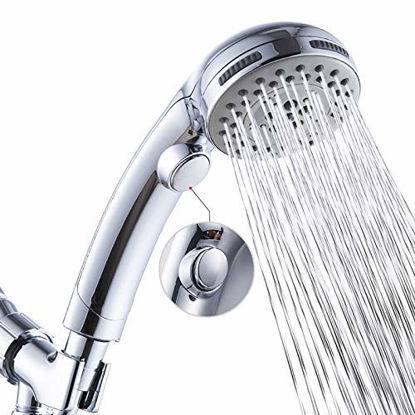 Picture of DOILIESE High Pressure 6 Setting Shower Head Hand-Held with ON/OFF Switch and Spa Spray Mode - Hand Held Shower Head with Handheld Spray - Shower Head with Hose - Chrome