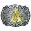 Picture of Western Belt Buckle Initial Letters ABCDEFG to Y-Cowboy Rodeo Silver Large Belt Buckle for Men and Women (A) Upgrade