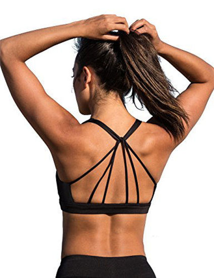 GetUSCart- icyzone Padded Strappy Sports Bra Yoga Tops Activewear Workout  Clothes for Women (S, Black)