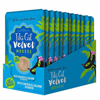 Picture of Tiki Cat Velvet Mousse Grain-Free Wet Food with a Silky-Smooth Texture for Adult Cats & Kittens, 2.8oz, 12pk, Chicken & Salmon