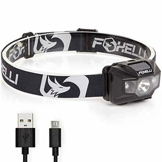 Picture of Foxelli LED Headlamp Rechargeable - Ultralight USB Rechargeable Headlamp Flashlight for Adults & Kids, Waterproof Head Lamp with Red Light for Running, Camping, Hiking & Outdoor