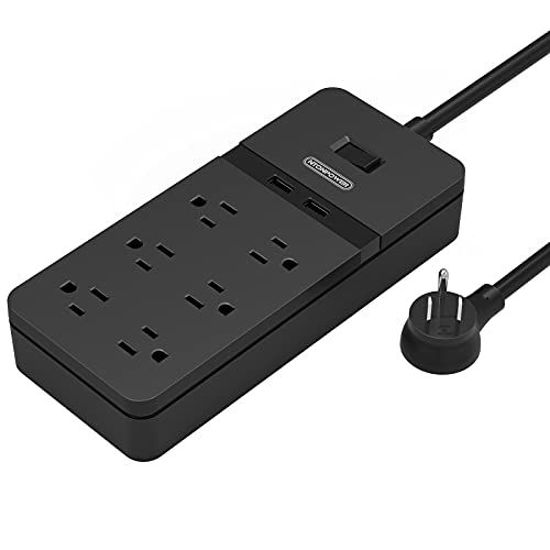 Picture of Surge Protector Power Strip with USB  NTONPOWER Mountable Power Strip Flat Plug Extension Cord 5 ft  6 Widely Spaced AC Outlets  1700 Joules  15A Circuit Breaker for Home Office Accessories  White