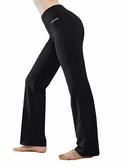 HISKYWIN Inner Pocket Yoga Pants 4 Way Stretch Tummy Control Workout  Running Pants, Long Bootleg Flare Pants, Navy Blue, Small : :  Clothing & Accessories