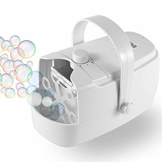 Picture of EASYCEL Bubble Machine  Automatic Bubble Blower Machine  Portable Bubble Maker for Outdoor and Indoor Use  Powered by Plug-in or Batteries with Two Speed Modes (White)