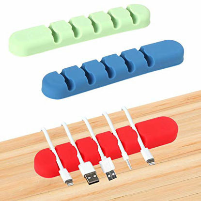 Picture of Cable Clips - 3 Pack Desktop Cord Organizer Cable Management Clips for Organizing Cable Cords Home Office Desk  Self Adhesive Cable Organizer Clips  Cell Phone Cable Holder ï¼ˆ Red Black Blue