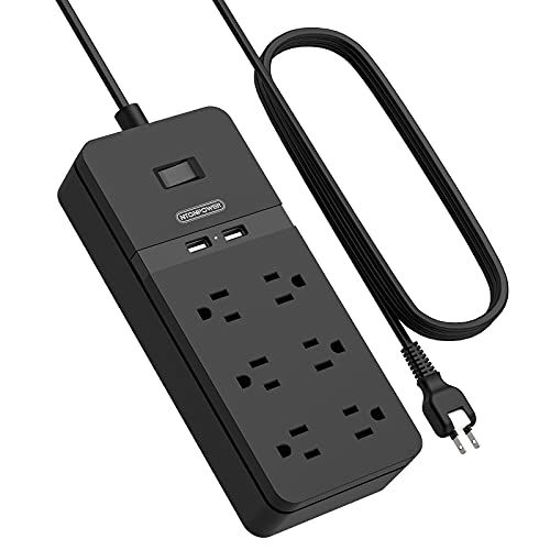 Picture of Flat Plug Power Strip with USB  NTONPOWER Multi Outlet Extension Cord with 6 Outlets and 2 USB Ports  10 Foot Extension Cord  Wall Mountable Power Strip for Home  Office and Dorm Essentials  Black