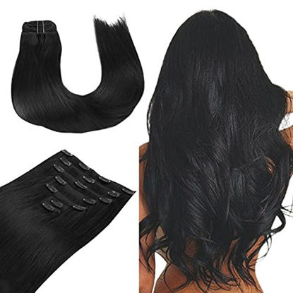 Picture of WENNALIFE Clip in Hair Extensions  24 Inch 120g 7pcs Jet Black Hair Extensions Clip in Human Hair Remy Clip in Hair Extensions Natural Human Hair Extensions Double Weft