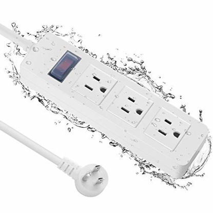 Picture of Outdoor Power Strip Waterproof with 6 Outlet  Garden Power Strip Weatherproof  Christmas Outdoor Power Strip Weatherproof for Lighting Appliances. 6FT Extension Cord Strip with Flat Plug.