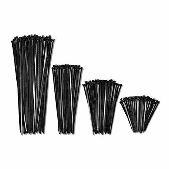 Picture of 4"  6"  8"  12" Inch Cable Zip Ties Black Heavy Duty (400 Pack  100 each size) - 40lbs Tensile Strength - Self-Locking Premium Nylon Cable Wire Ties for Indoor and Outdoor by Bolt Dropper