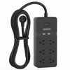 Picture of NTONPOWER 6 Outlets Surge Protector Power Strip with 2 USB Ports  15 ft Long Extension Cord  Flat Plug  15A Circuit Breaker  Wall Mount  Desktop Charging Station for Office Home Theater  Black  1080 J